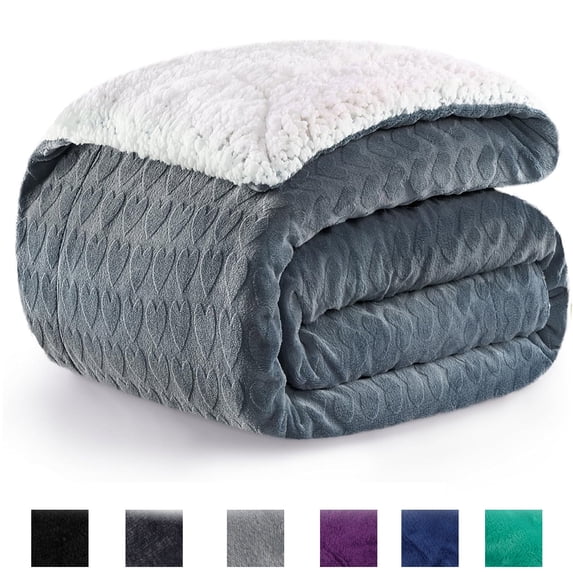 SMIXLN Sherpa Blanket, Reversible Fleece & Sherpa Throw Blanket, Soft Plush Warm Twin XL Size Blanket for Couch, Bed & Fall Winter, Dark Gray Heart, 71" x 80"