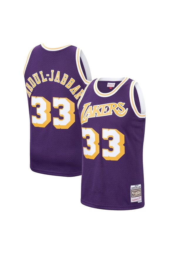 Men's Mitchell & Ness Kareem Abdul-Jabbar Purple Los Angeles Lakers Hardwood Classics Swingman Jersey