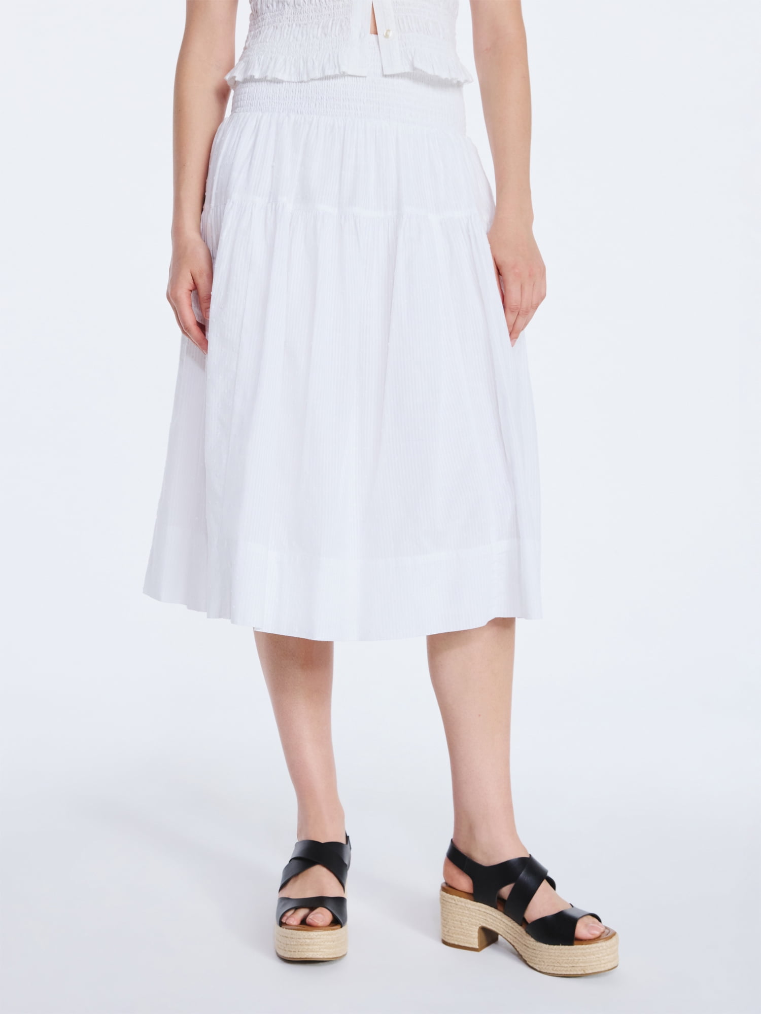 Free Assembly Women's Smocked Waist Cotton Midi Skirt, Sizes XS-XXL