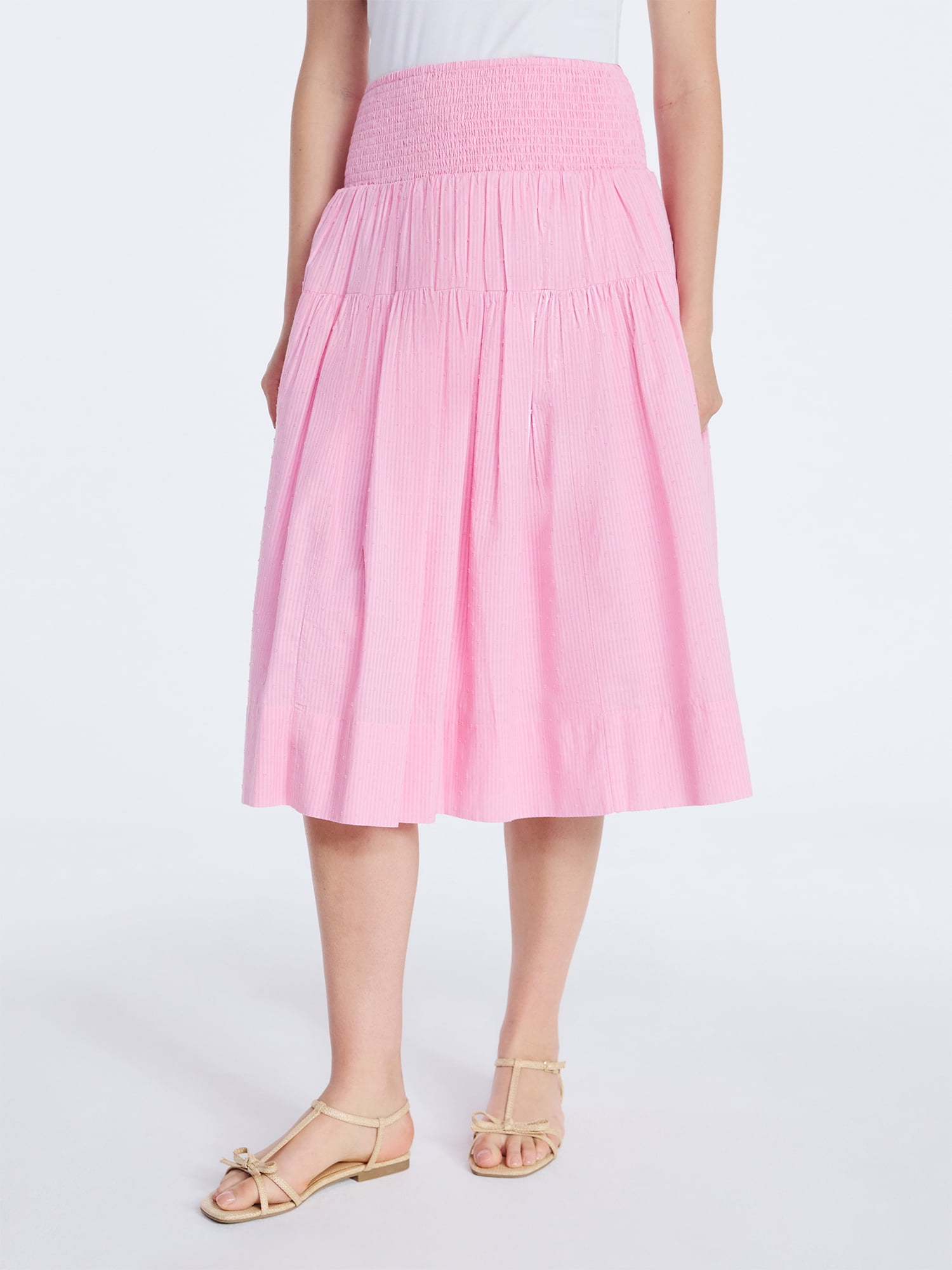Free Assembly Women's Smocked Waist Cotton Midi Skirt, Sizes XS