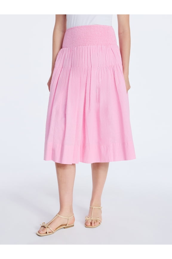 Women's Smocked Waist Cotton Midi Skirt, Sizes XS-XXL