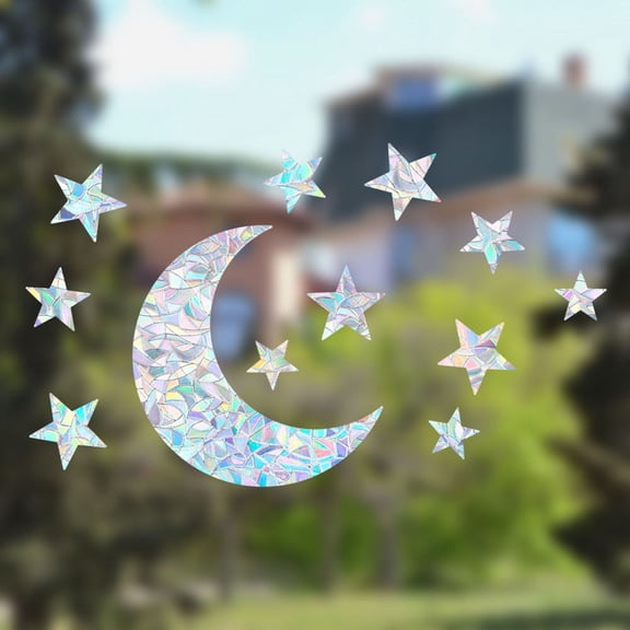 SMKE 1 Sheet Moon Star Bird Strike Decals,Reflective Tape For Birds,Bird Anti Collision Window Stickers,Double Sided Bird Window Clings,Bird Deflectors For Windows,Wild Bird Protection Decal