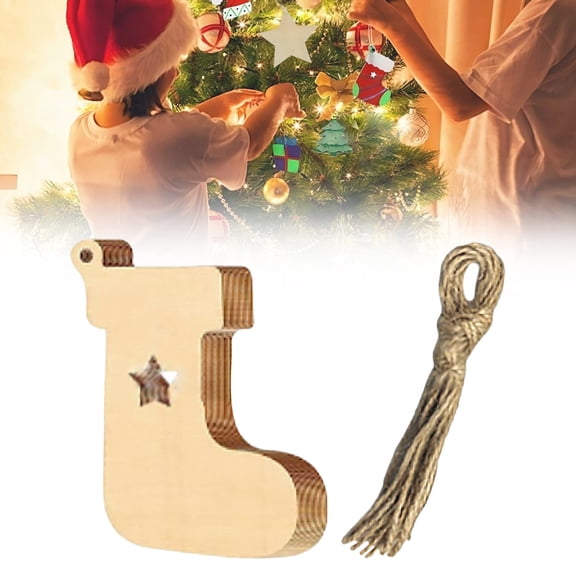 SMKE 10 Pcs Unfinished Paintable Blank Wooden Christmas Festival Decoration Ornaments,Xmas Tree Hanging Wood Slices Diy Art Crafts,Predrilled Wood Circles For Holiday Crafts Centerpieces G