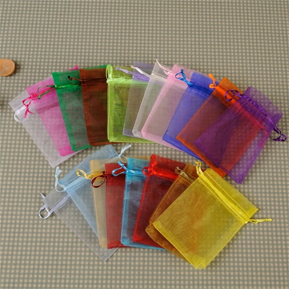 SMKE 100 Pack Of Organza Drawstring Bags,Wedding Party Favors Pouch,Transparent Sheer Mesh Pouches With Drawstring,Durable Lightweight Gift Bags For Jewelry,Candy,Treats,Christmas Gifts U