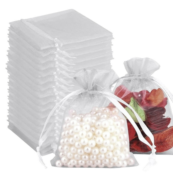 SMKE 100 Pack Of Organza Drawstring Bags,Wedding Party Favors Pouch,Transparent Sheer Mesh Pouches With Drawstring,Durable Lightweight Gift Bags For Jewelry,Candy,Treats,Christmas Gifts E
