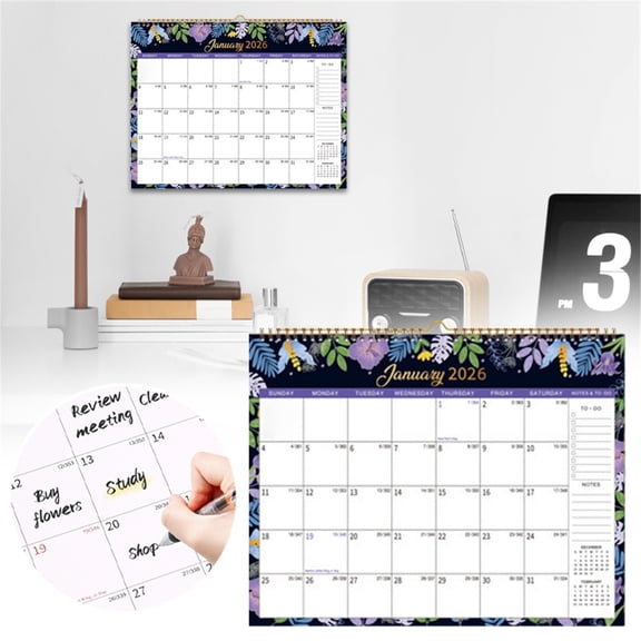 SMKE 12-Month 2026-2027 Calendar,Dual-Use Desk Wall Planner,Decorative Floral Design,Coil-Bound Easy Flip,Large Date Grid,To-Do Reminder,Home Office Decor,Efficient Schedule Organizer H