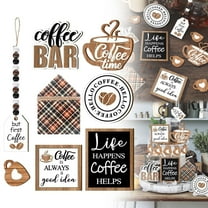 SMKE 12 Pcs Coffee Bar Tiered Tray Decor Set,Farmhouse Wooden Signs Table Decor,Coffee Time Wood Tiered Tray Decorations,For Graduation Mothers Day Bar Home Kitchen Shelf