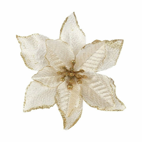 SMKE 12Pc Glitter Poinsettia Artificial Flower,Festive Christmas Ornament,Wedding Decor Accent,Xmas Wreath Bloom,Garland Flower,Holiday Seasonal Decor,Celebration Sparkle Pick,Winter Festive Supply