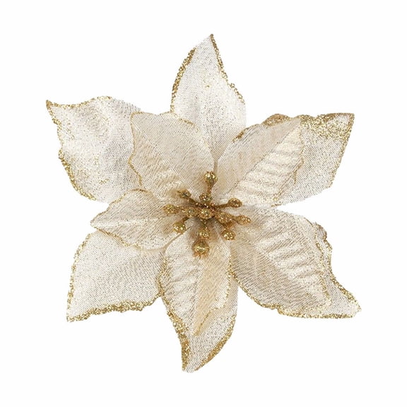 SMKE 12Pc Glitter Poinsettia Artificial Flower,Festive Christmas Ornament,Wedding Decor Accent,Xmas Wreath Bloom,Garland Flower,Holiday Seasonal Decor,Celebration Sparkle Pick,Winter Festive Supply