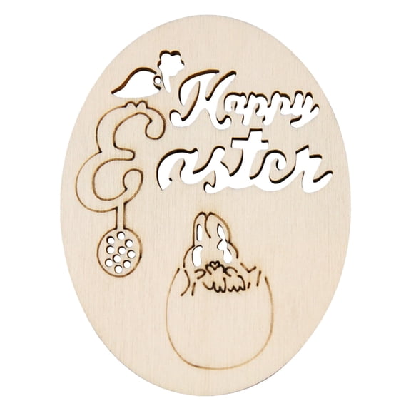 SMKE 12Pc Wooden Easter Ornaments To Paint,"Happy Easter" Cutout With Bunny In Egg Ornament Blank Egg Cutouts For Easter Themed Art,Unfinished Easter Ornament,Wooden Diy Craft,Paintable Party Decor