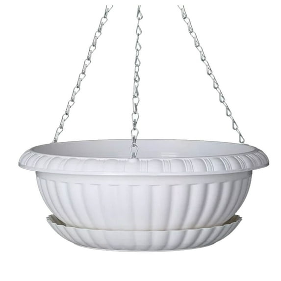 SMKE 1Pack Plastic Hanging Planters ,11 Inch Hanging Flower Plant Pot With Drainage Hole for Indoor Outdoor Plants, Round Hanging Basket With Removable Tray for Home Garden Porch Balcony Patio Decor