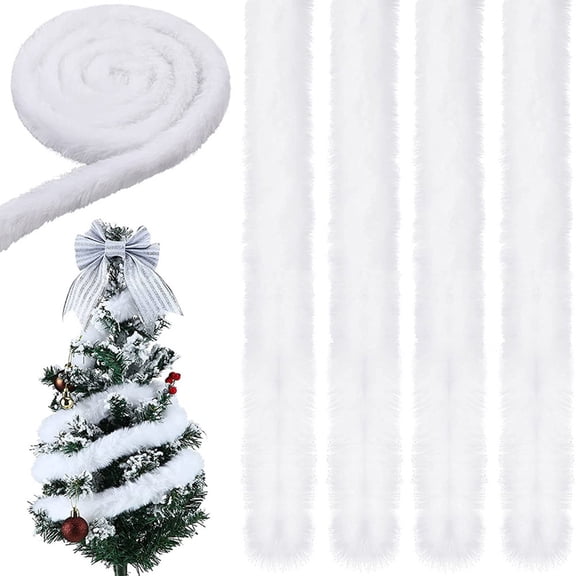 SMKE 2 Inches Wide Christmas Faux Fur Ribbon,Trim Fabric Roll,White Faux Fur Ribbon Trim Roll For Christmas Tree Decor,Xmas Trim Furry Stripe,Wreath Bows,Party Supplies,Santa Costume Diy Craft