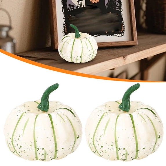 SMKE 2 Pack Realistic Artificial Pumpkins Fall Decor,Mini Faux Pumpkins with Natural Speckled Texture,Small Fake Pumpkins for Table Centerpiece Mantel Shelf Farmhouse White 2pc