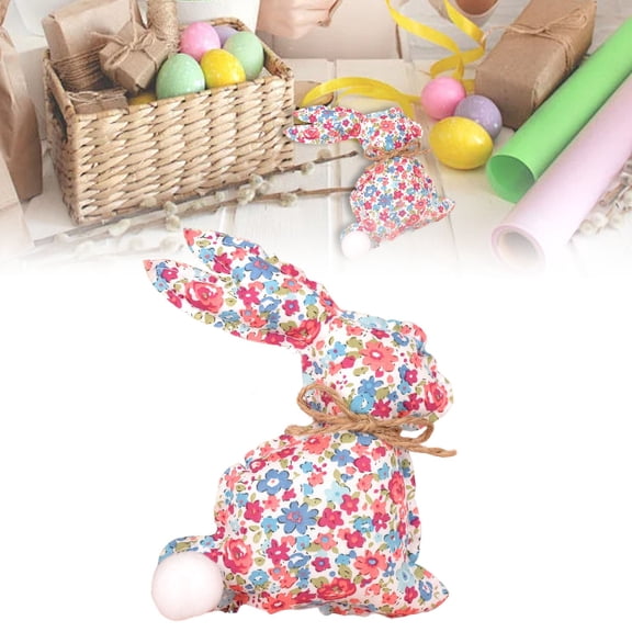SMKE 2Pc Farmhouse Decor Stuffed Bunny,Pink Adorable Plaid & Floral Easter Bunny Ornaments,Easter Fabric Stuffed Bunny,Farmhouse Ornaments,Home Table Party Accent Decor,Plaid Floral Patterns,Durable