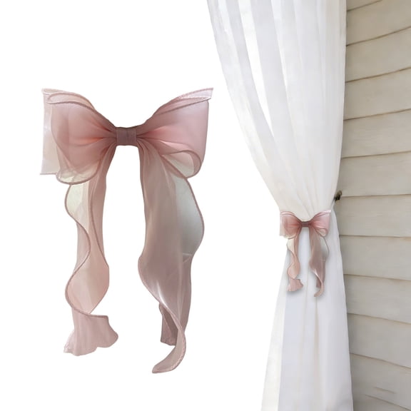 SMKE 2pc Bow Curtain Holder,Office Curtain Decor,No‑Tie Curtain Hold,Easy Curtain Tieback,Elegant Lace Curtain Tieback 24x16cm Pink Ribbon Buckle for Drapery Home Décor Window Treatment Accessory
