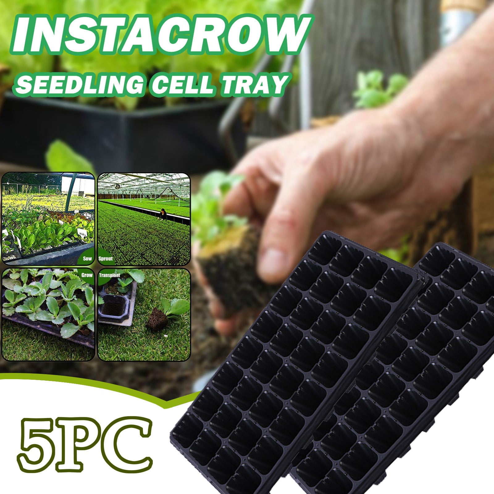 SMKE 32-Cell Seedling Starter Tray,10-Pack Plastic Germination Trays for Gardening,Seed Plug Tray Set,Thickened Reusable Plant Starter for Vegetables & Flowers