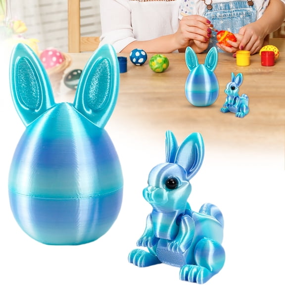 SMKE 3D Printed Easter Eggs,3" Pastel Blue & Pink Metallic Rainbow 3D Printed Bunny Egg Ornaments,3D Printed Easter Eggs,Articulated Bunny Inside Eggs,Easter Party Favors Home Decor Gift Eggs
