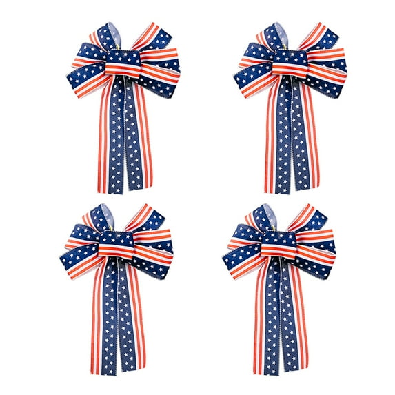 SMKE 4Th Of July Decor Bow For Wreath,Red White Blue Stripe Stars Tree Topper Bows For Patriotic,Independence Day,Memorial Day,Veteran'S Day,Front Door Indoor Outdoor Decorations