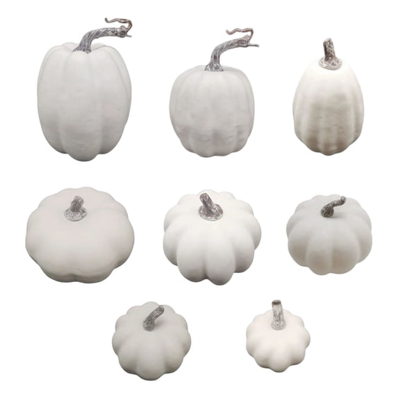 SMKE 8 Piece Artificial Pumpkin Set Realistic Fall Decor,Faux Pumpkins for Halloween Thanksgiving Table Centerpiece,Farmhouse Rustic Mantel Shelf Indoor Outdoor Display White 8pc