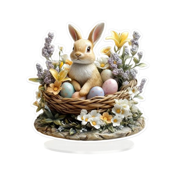 SMKE Acrylic Plaque Decor,Indoor Table Ornament,Party Table Decor,Acrylic Easter Egg with Bunny Band 8in,Rabbit Musician Figurine,Modern Spring Table Decor for Shelf Desk