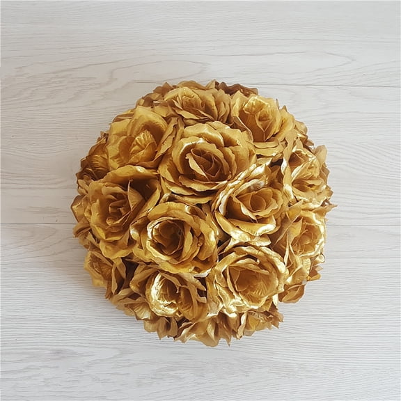 SMKE Artificial Flower Ball,Gold 5.12" Roses Kissing Flower Balls,Waterproof & Uv-Protected,Bridal Wedding Centerpieces Decorations,Bouquets Party Garden Office Decor,Diy Home Wall Decor Craft