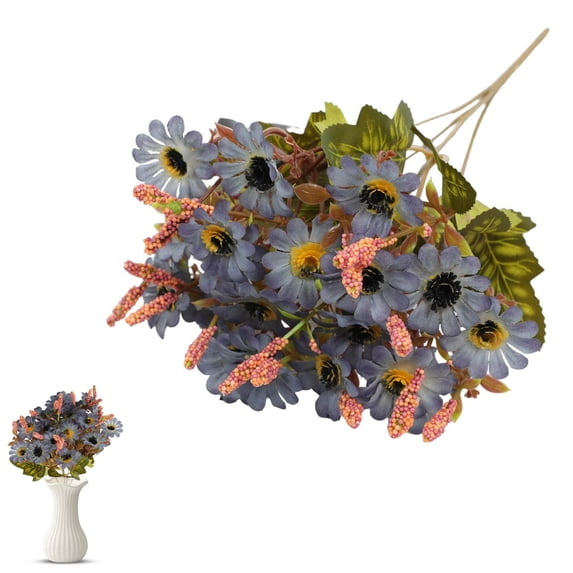 SMKE Artificial Flowers Bouquet,Blue 13" Globe Chrysanthemum Floral Arrangement Stems,Fake Flowers Greenery,Floral Stems Flower Picks,Real Touch Silk Flower,Living Room Bathroom Kitchen Plant Decor