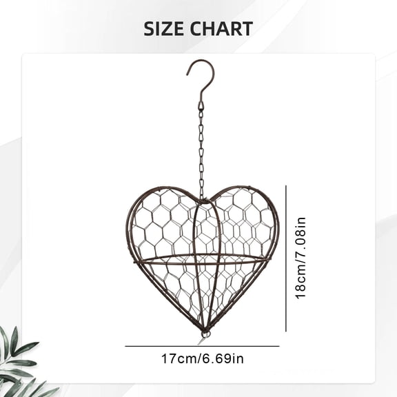 SMKE Backyard Bird Habitat Decor,Bird Lover Garden Gift,Nesting Material Organizer,Garden Bird Care Gear,Heart Shaped Bird Nesting Material Holder 6.7x7in,Wire Frame with Chain for Garden Bird Lovers