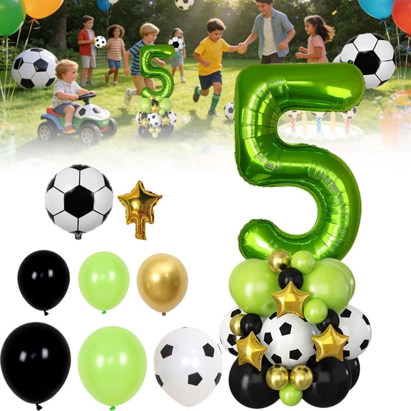 SMKE Birthday Party Balloon,Party Banner Decor,Party Stack Balloon,Party Celebration Balloon,40 Inch Green Football Number 5 Balloon Set Soccer Themed Birthday Party Decor Latex & Foil Balloons