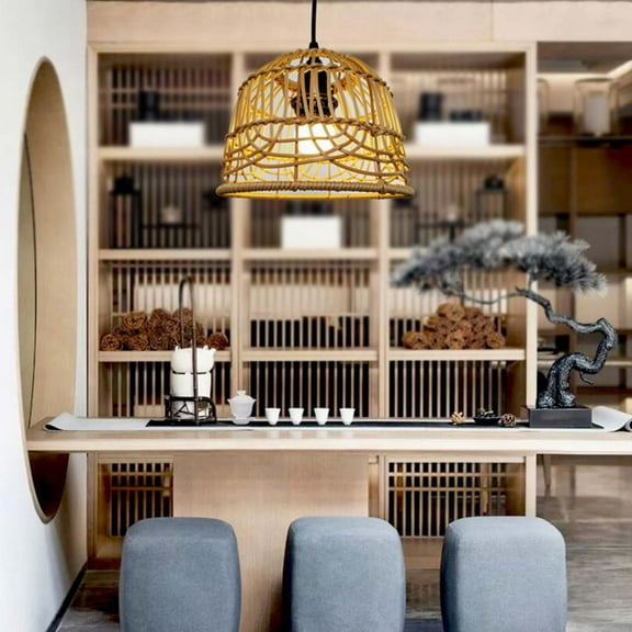 SMKE Boho Lamp Shade,Handmade Woven Chandelier Vintage Lampshade Home Decor Hanging Pendant,Pendant Sconce Shade Ceiling Fan Light Covers Cylinder Woven Lampshade,Lampshade for Cover Table Lamp Brown