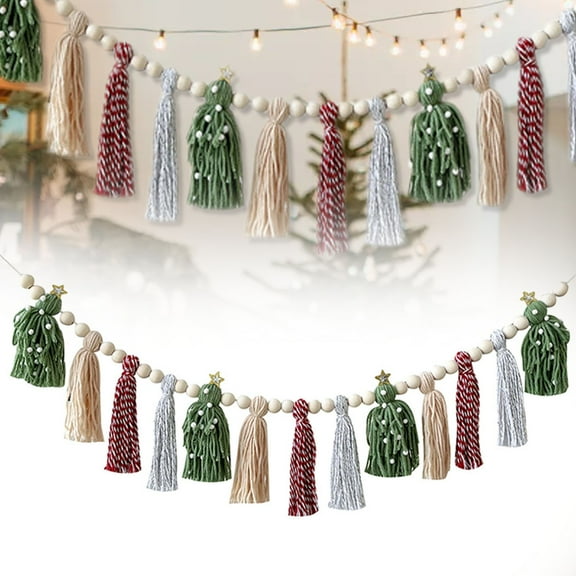 SMKE Boho Tassel Beaded Garland With Tassels And Wood Beads,Christmas Home Decor,Tassel Fringe Trim Macrame For Curtain Tablecloth Home Decoration C 24.4"