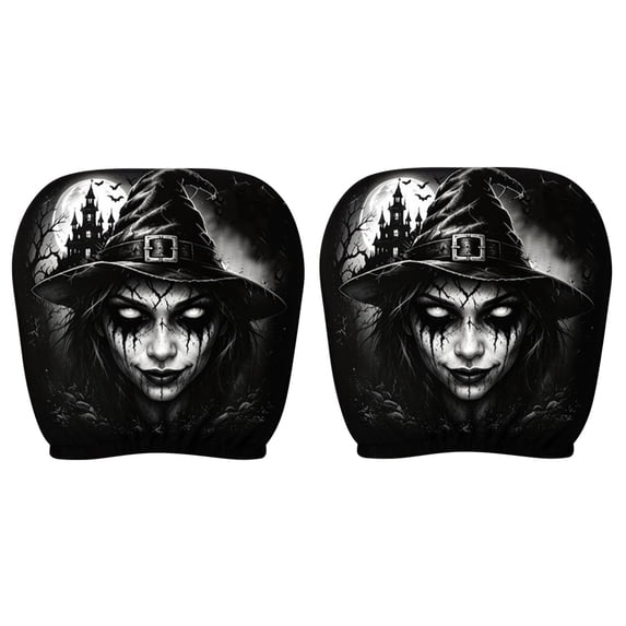 SMKE Car Seat Headrest Protector Spooky Ghost Headrest Covers for Cars,Halloween Car Seat Headrest Protector,Stretchy Washable Polyester Auto Headrest Cover with Creepy Face Print 2pc Black