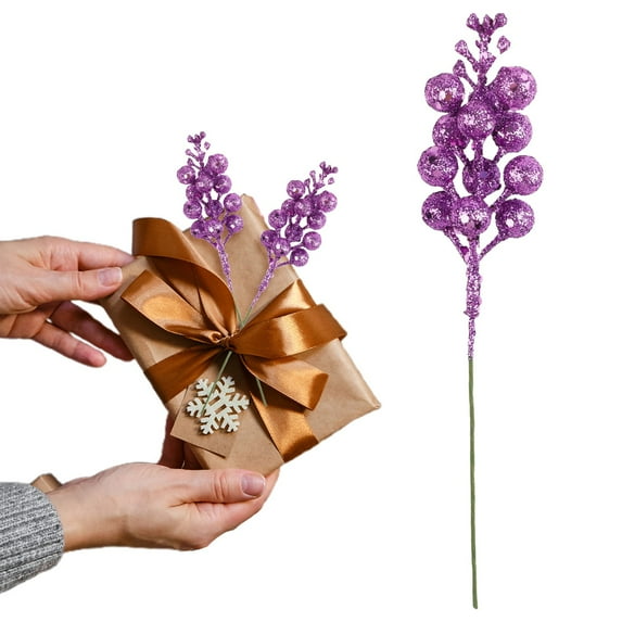 SMKE Christmas Glitter Berries Stems,Artificial Christmas Picks Sprays For Christmas Tree Ornaments,Filler Branches Holiday Wreath Garland Decorations,Diy Wreath,Crafts,Holiday Home Decor Purple