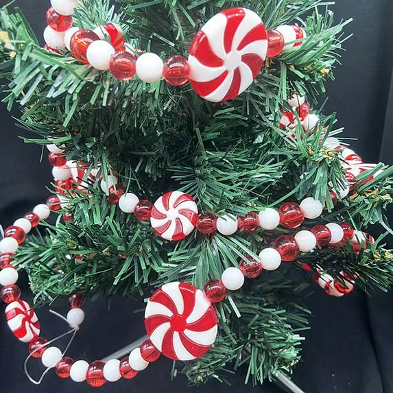 SMKE Christmas Peppermint Garland,Festive Crystal Candy Decor,Hanging Garland Bead Accent,Holiday Party Favors Decoration,Candy Cane Decor,Fake Candy Garland,Xmas Tree Hanging Supply A Red 3M