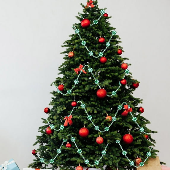 SMKE Christmas Peppermint Garland,Festive Crystal Candy Decor,Hanging Garland Bead Accent,Holiday Party Favors Decoration,Candy Cane Decor,Fake Candy Garland,Xmas Tree Hanging Supply B Green 4.7M