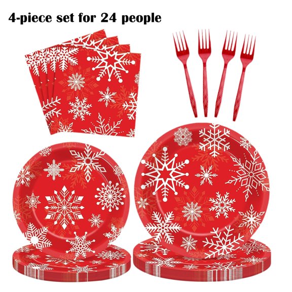 SMKE Christmas Snowflake Dinnerware Set with Festive Red Design for Holiday Party and Winter Celebration Tableware