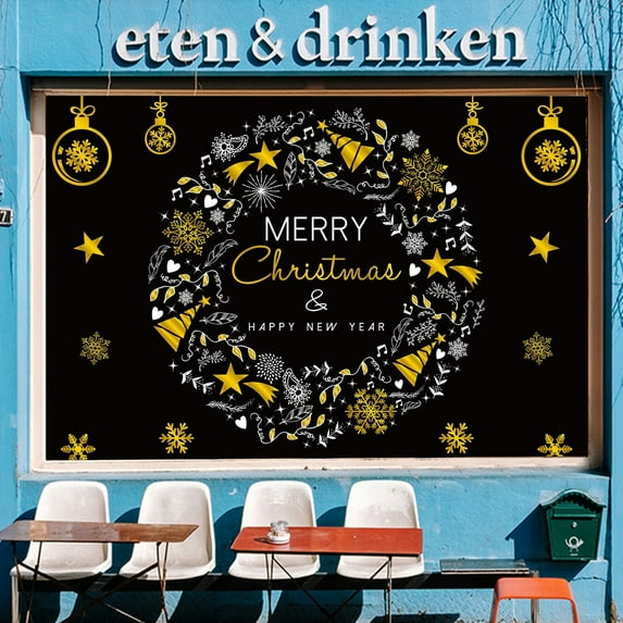 SMKE Christmas Window Privacy Film Non-Adhesive Static Cling Stained Glass Window Film Decorative Double-Sided Floral Window Clings For Home Office Living Room,Cling Film L