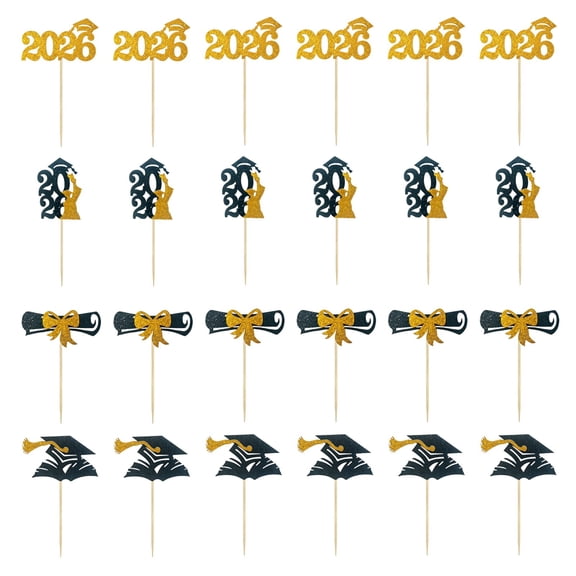 SMKE Class Of 2026 Cupcake Decor,Diploma Party Cake Picks,Graduation Multi Style Picks,72-Pack Glitter Graduation Cupcake Toppers,Gold 2x4-Inch Diploma & Cap Picks (3-Pack) for Commencement Party