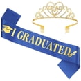 thumbnail image 1 of SMKE Class Of 2026 Sash,Rhinestone Crown Tiara,Grad Gift For Her,Grad Accessory Set,Glittered Graduation Sash & Crown Set,Blue Grad Accessories,Class of 2026 Decoration for Women College High School, 1 of 9