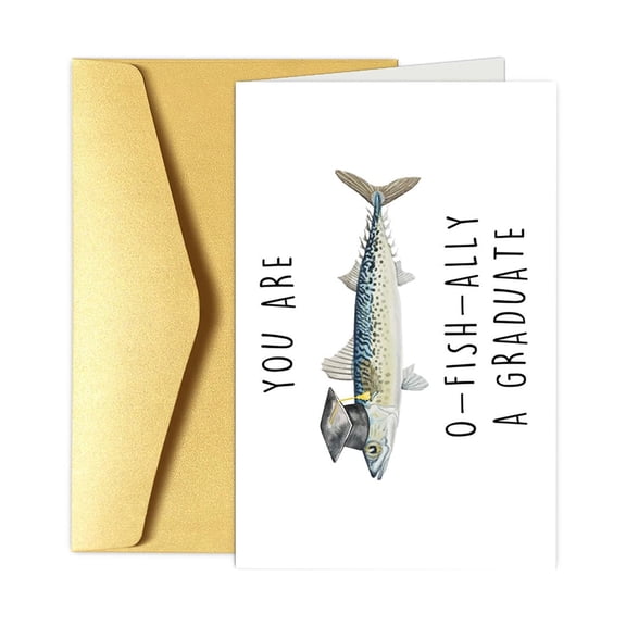 SMKE Congrats College Grad Card,Graduation Note Card,2026 Food Label,Party Place Card,Funny Fish Graduation Card 8x5.3",Fishing Pun Grad Card,Blank Inside,Congratulations Card for Him Her Graduate