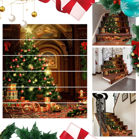SMKE Creative Christmas Stair Stickers Imitation Tree Design Self-Adhesive PVC Decals Corridor Steps Home Holiday Festive Peel Stick Removable Stairs Windows