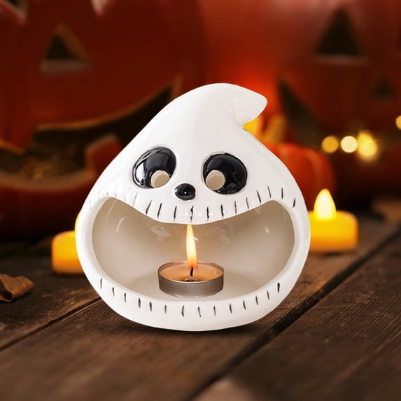 SMKE Cute Halloween Candy Bowl Ceramic Candle Holder 4.02In Ghost Candle Holder For Halloween Decor Home Tabletop Mantel Fireplace Spooky Gothic Candle Sconce Halloween Spooky Table Decor