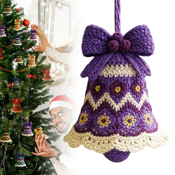 SMKE DIY Crochet Christmas Bell Ornament Kit,Perfect Beginner Christmas Kit,Hand-Knitted Christmas Bell Decoration for Crafting a Personalized Christmas Bell Purple
