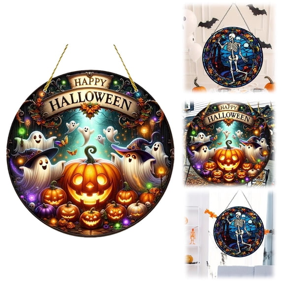 SMKE DIY Halloween Acrylic Art Painting Kit with Rhinestones, Ghost Pumpkin Shaped Window Pendant for Home Garden Wall Decor, Craft Hanging Decoration