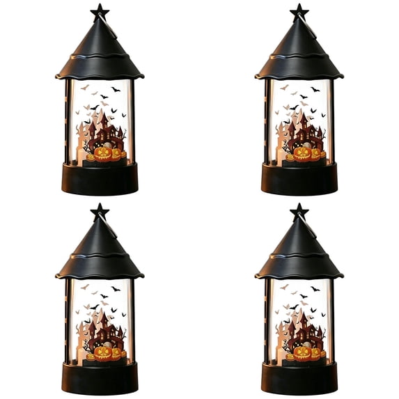 SMKE Decorative Halloween Lantern Set Indoor Outdoor Decor,LED Flickering Flameless Candle Lamp with Hanging Ring Cutout Design,Tabletop Centerpiece for Mantel Shelf Party Haunted House Black 4pc