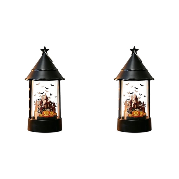 SMKE Decorative Lantern Set Halloween Indoor Decor,Battery Operated LED Flickering Flameless Candle Lamp with Cutout Hanging Ring,Tabletop Centerpiece for Mantel Shelf Party Display Black 2pc
