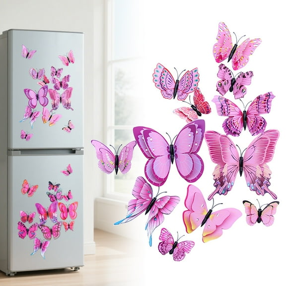 SMKE Double Layer Butterfly Wall Decals,Locker Decor Butterfly Stickers,Stylish Butterfly Wall Decals,3D Lifelike Plastic Butterfly Wall Decals - Pink,Removable Sticker for Bedroom Living Room Decor
