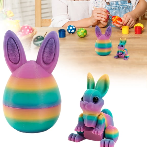 SMKE Easter 3D Printed Bunny Eggs,3" Green & Purple Durable 3D Printed Easter Egg Decor With Movable Bunnies,3D Printed Bunny Eggs With Surprise Rabbit,Easter Basket Stuffers Desk Decor,Desk Decor