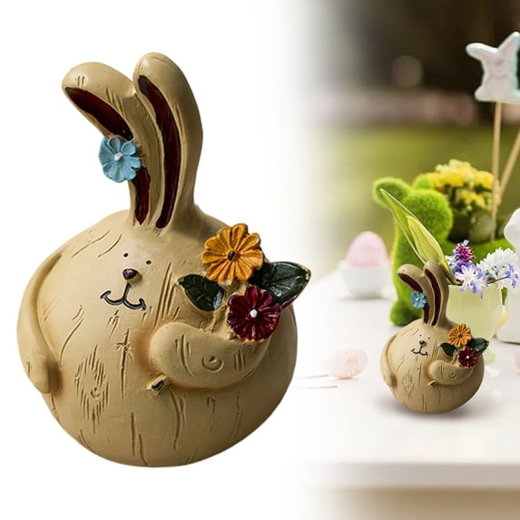 SMKE Easter Bunny Ornaments For Home,Study & Pub Styling,5.11" Charming Resin Rabbit Figurines To Add Sweetness To Your Workspace,Durable Resin Easter Bunny Figurines With Hand-Painted Flowers