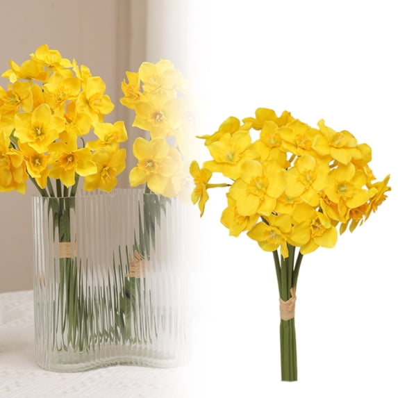SMKE Fake Spring Daffodils,Table Decor Daffodils,Faux Daffodil Arrangement,Room Decor Daffodils,16" Artificial Daffodil Flowers - 6 Stems,Yellow Silk Blooms for Spring Wedding Bouquet Decor