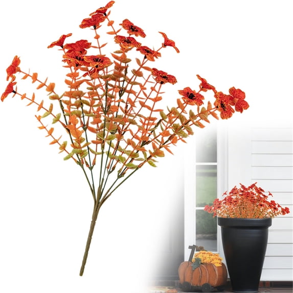 SMKE Fall Artificial Florals,1Pc Orange Brown 13.7" Trumpet Flower,Uv Resistant Weatherproof Florals,Harvest Festival Flower Arrangement,Floral Bouquet Arrangement,Vase Floral Stem Decor